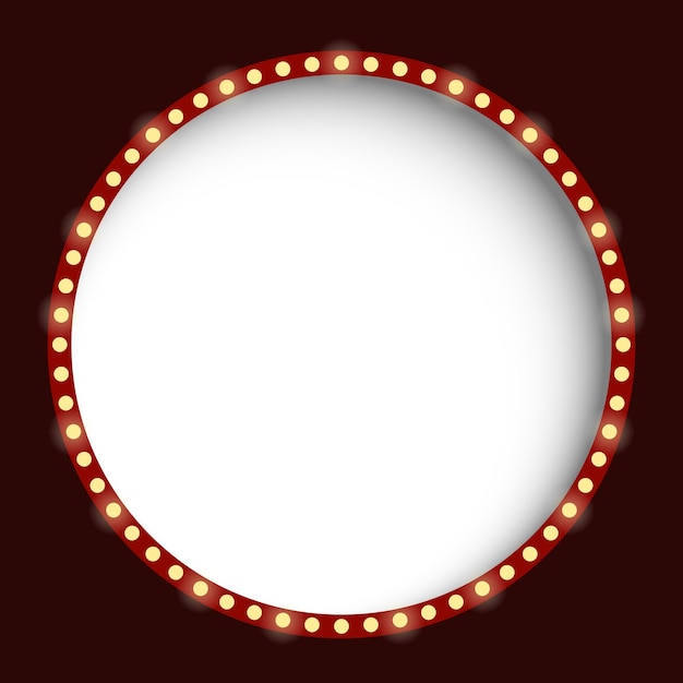 Round lightbox Empty white background retro light bulbs Cinema show shine frame advertising backlight attract attention bright festive carnival Vector illustration