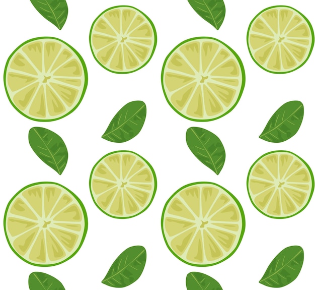 Round lime slices with lime leaves Seamless pattern in vector Popular pattern with fruits