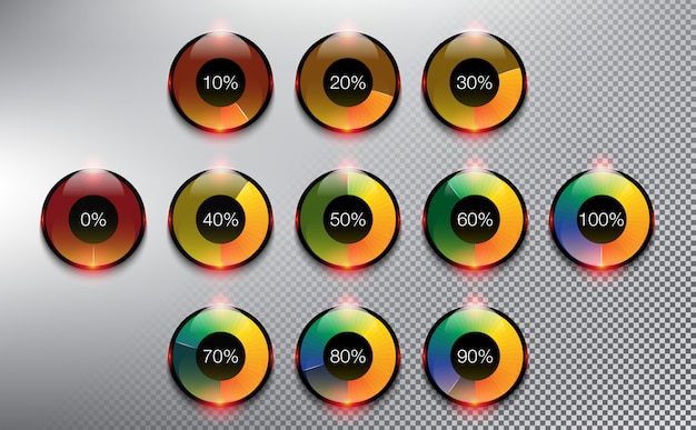 Round loading spinners. Progress loading bars. Isolated on the white background.