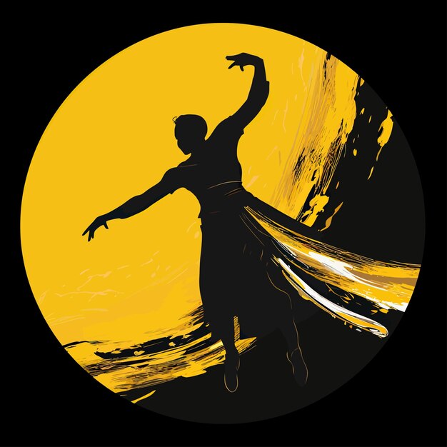 Vector round logo with metallic look with a dancer inside