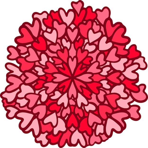 Round mandala red heart doodle pattern