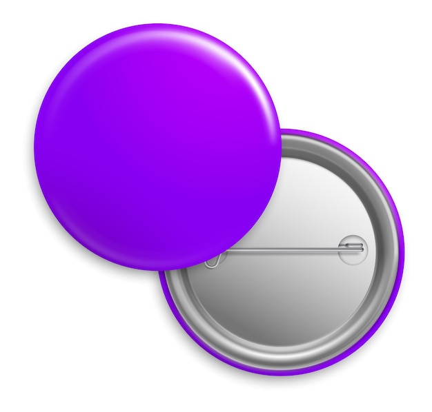 Round metal button mockup Purple pin tag