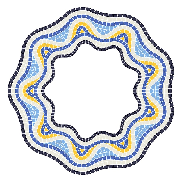 Round mosaic pattern with wavy border portuguese vignette mosaic frame tessellation vector
