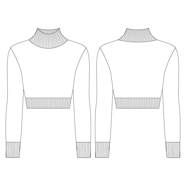 Vector round neck crew neck drop shoulderr long sleeve cutout low cut buttoned blouse sweater template tech