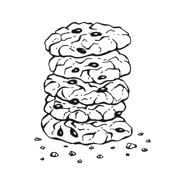 Vector round oatmeal cookies homemade biscuits hand drawn black and white vector illustration