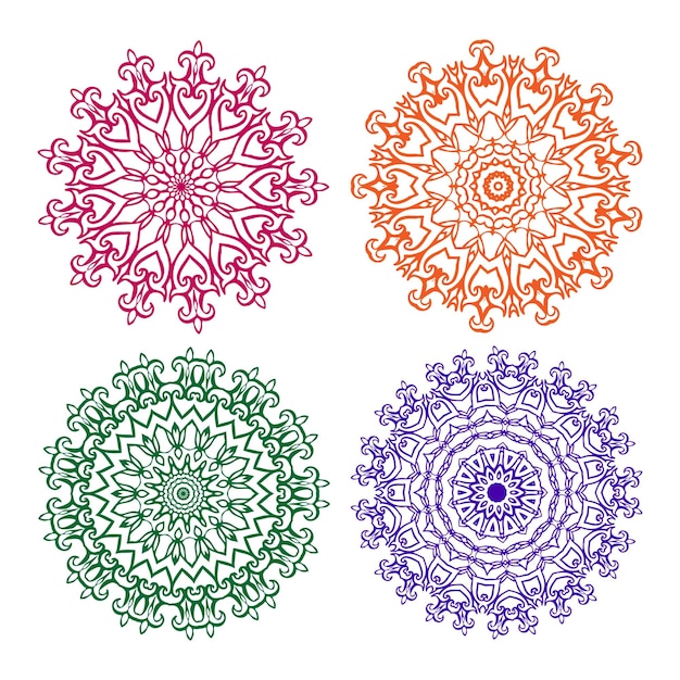 Round ornaments in ethnic Turkic style Decorative elements