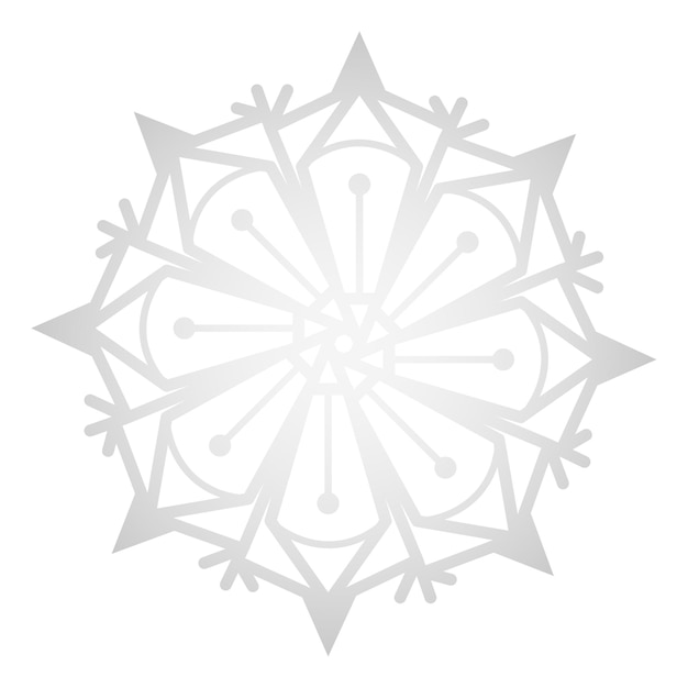Fiocco di neve ornato rotondo elemento d'argento della stagione fredda isolato su sfondo bianco