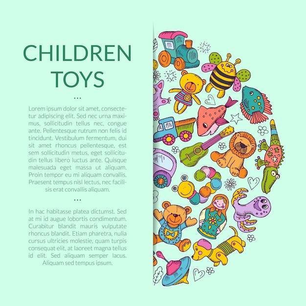 round pile of kid toys elements half hidden  with place for text