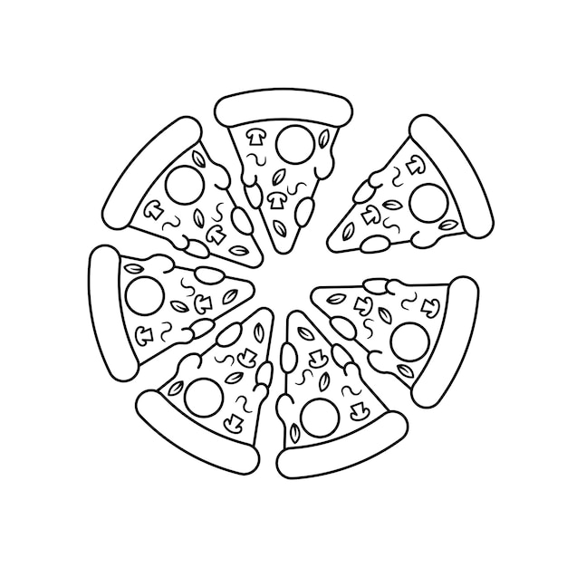 Round Pizzas Line Art