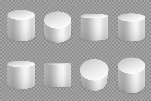 Round podium 3d bases. white cylinder solid pedestal. pillar circular foundation isolated