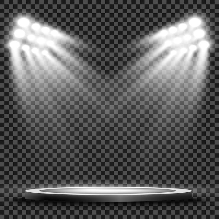 Vector round podium, pedestal or platform, illuminated by spotlights in the background.  illustration. bright light. light from above. advertising place