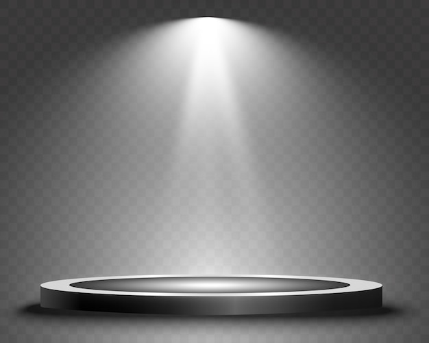 Round podium, pedestal or platform, illuminated by spotlights