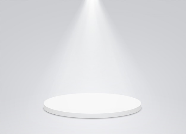 Round podium pedestal with bright lighting, a searchlight.