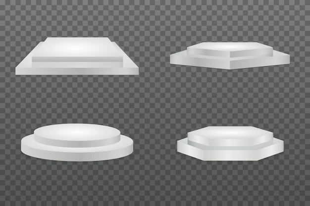 ラウンド表彰台。ショールーム台座、フロアステージプラットフォーム分離モックアップ。台座とプラットフォーム、スタンドステージ、シリンダー、スクエア