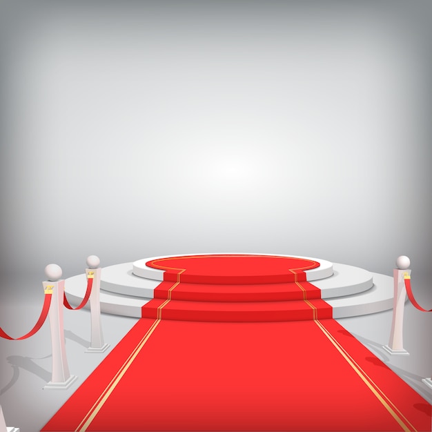 Round podium with red carpet and barriers