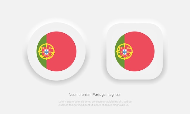 Круглая иконка вектора флага Португалии, кнопка флага Португалии в модном неоморфном стиле. Вектор EPS 10