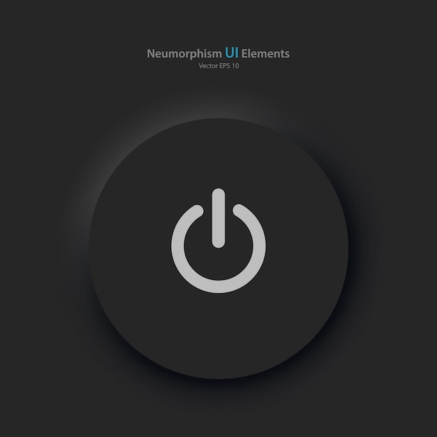 Round power button on a black background user interface elements in the style of neumorphism ux