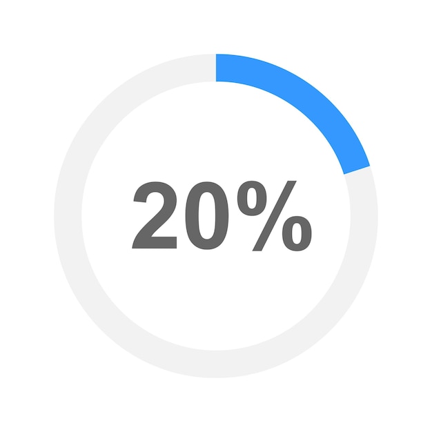 Круглый индикатор выполнения заполнен на 20 процентов. Загрузка, ожидание, буферизация, загрузка, значок загрузки.