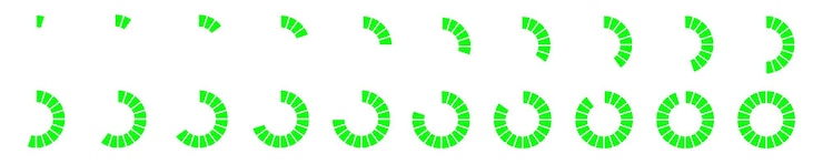Vector round progress bars set process loading waiting downloading battery charging signs