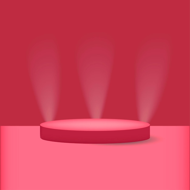 Round red podium with illumination award ceremony concept stage light red background