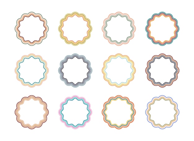 Round retro frames with colorful wavy lines