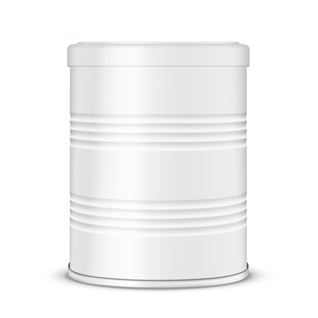 Round ribbed white glossy tin can for baby milk