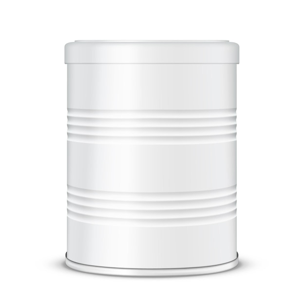 ベクトル ベビーミルク用の丸いリブ付きの白い光沢のあるブリキ缶