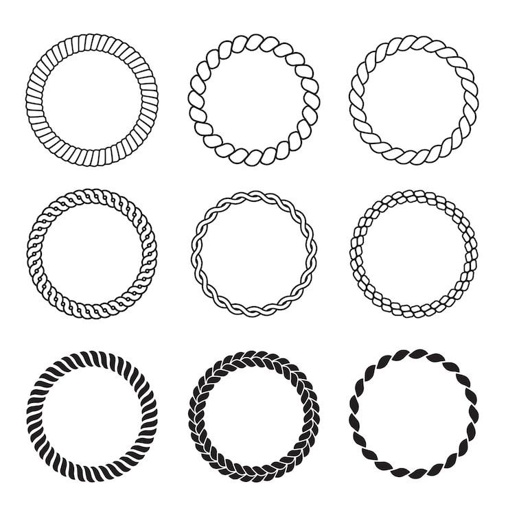 Vector round rope frames. cable circle shapes strength decorative vintage ropes vector collection. illustration cable thread, twine strong cord or rope