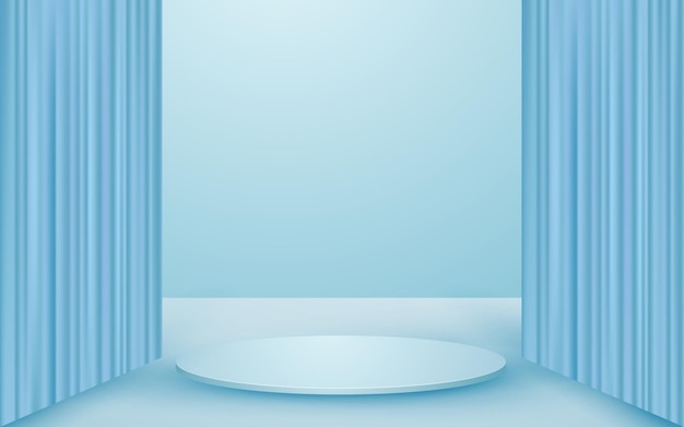 Vector round scene podium 3d pastel blue background with curtain perfect for event promotion cosmetic product presentation mockup