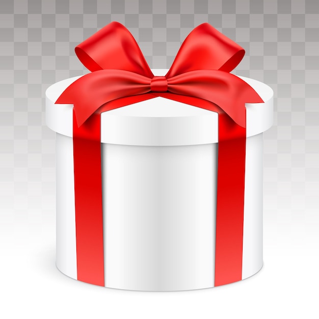 Round shape gift box wrapped with red ribbon isolated on transparent background vector illustration