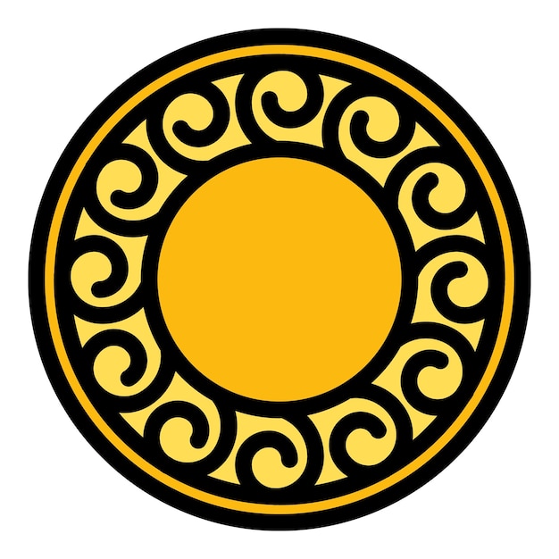 Round shield icon outline vector Greece temple Roman palace color flat