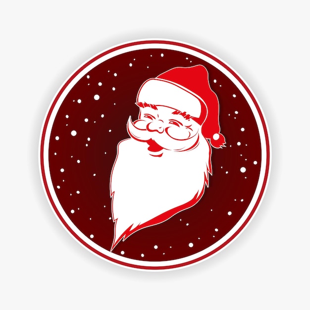 Round sign with silhouette head of Santa Claus and snowflakes