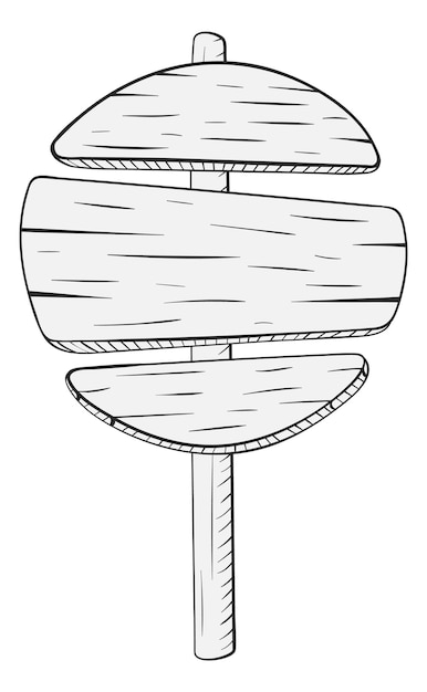 Vector round signpost in linear style. blank wooden boards template