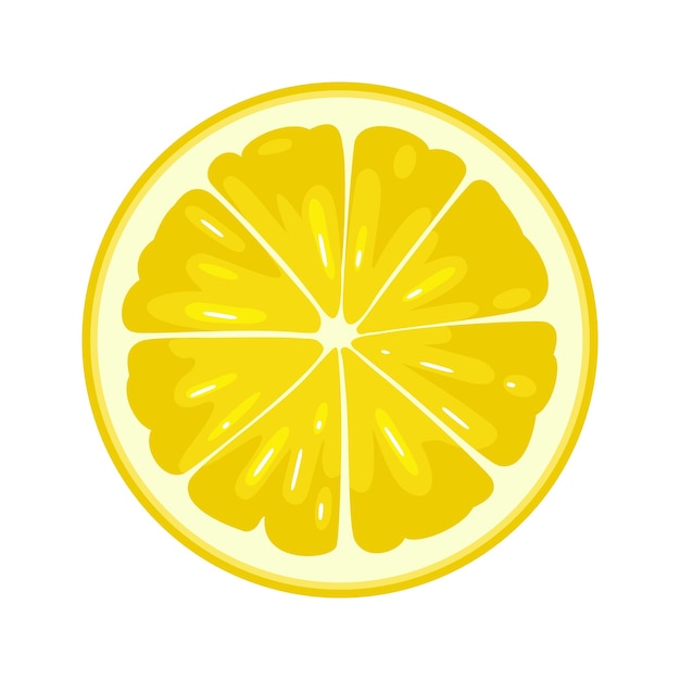 Round slice of lemon on white background flat color illustration