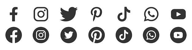 Icone rotonde dei social media o loghi dei social network collezione di set di icone vettoriali piatte per app e siti web