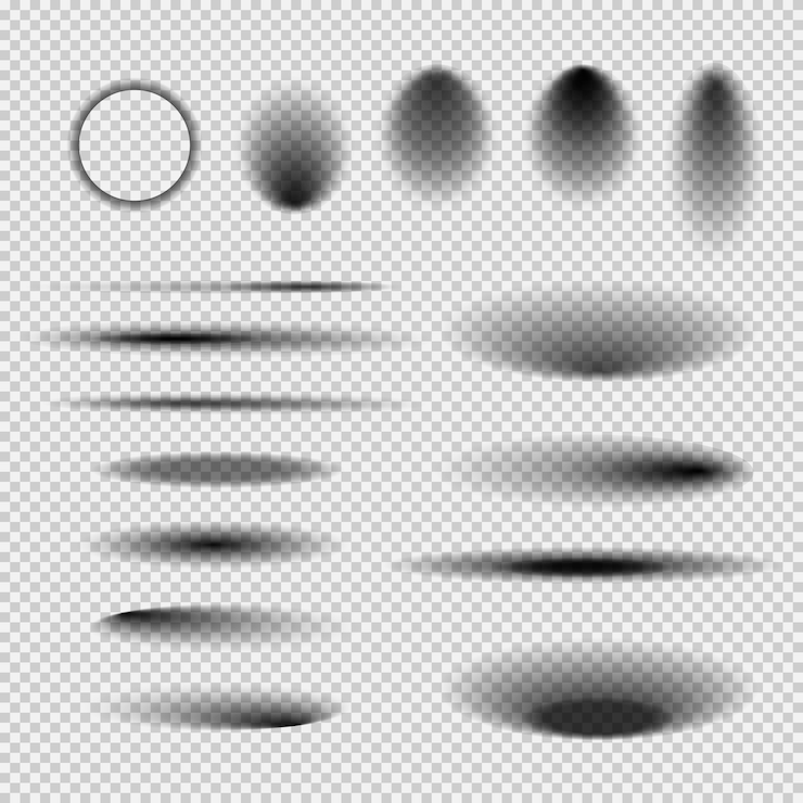 Vector round and square isolated floor transparent shadows. dark oval shadow and circle shades with soft edges
