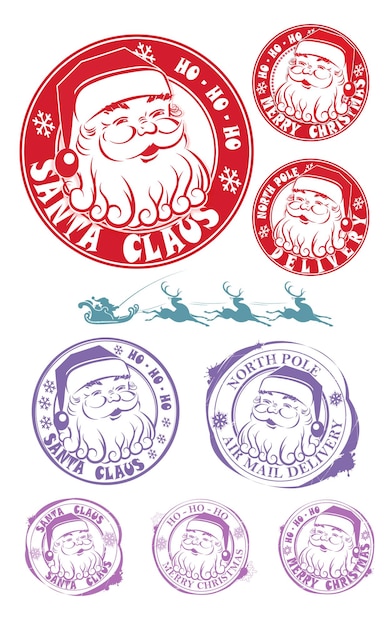 Round stamp with Santa Claus Christmas set design component