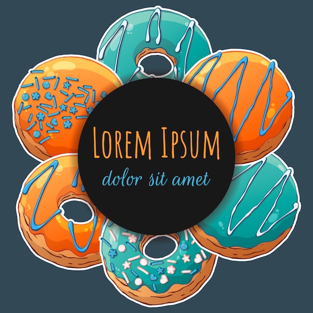 Vector round sticker with donuts.