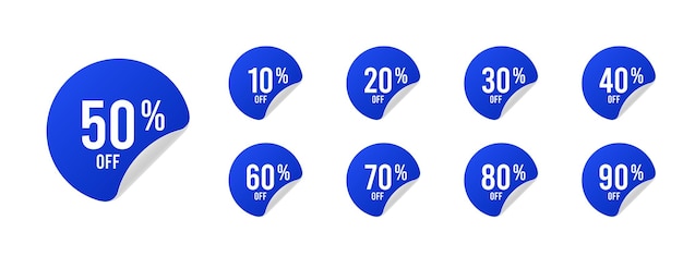백분율 할인 제공 메시지 세트 그림이 있는 원형 스티커