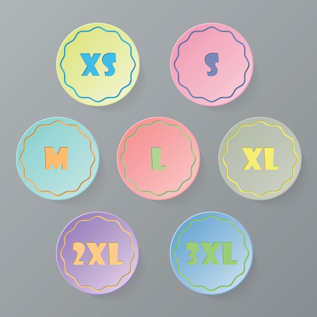 Round Stickers With Size Labels Vector Pack Isolated On Transparent Background