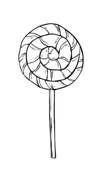 Round striped caramel on a stick junk food sweetness doodle linear coloring cartoon