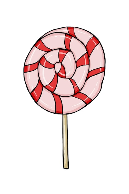 Round striped caramel on a stick junk food sweetness doodle linear coloring cartoon