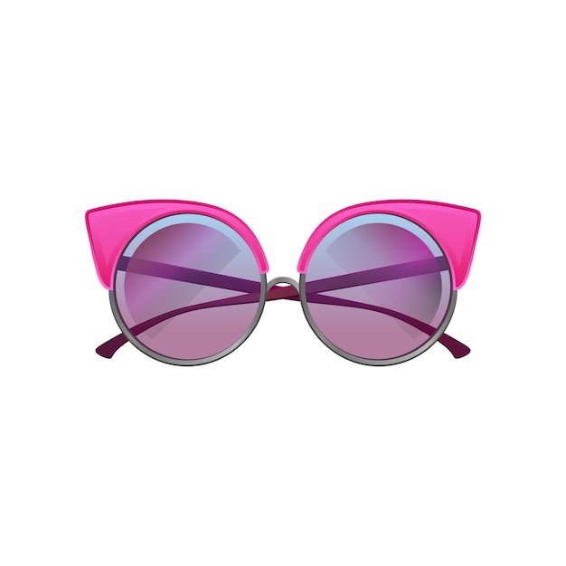 Round sunglasses with pink metal frame and purple gradient lenses Accessory for stylish women Flat vector icon of protective glasses