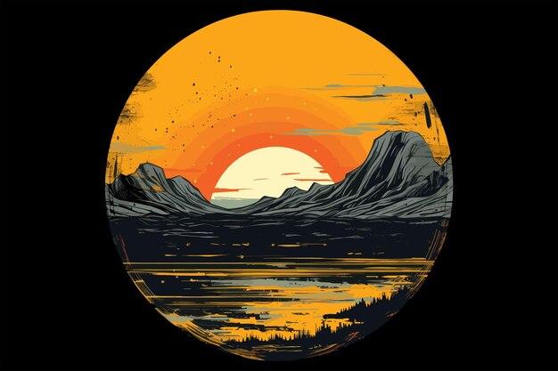 Round Sunset beach vector illustration for t shirt