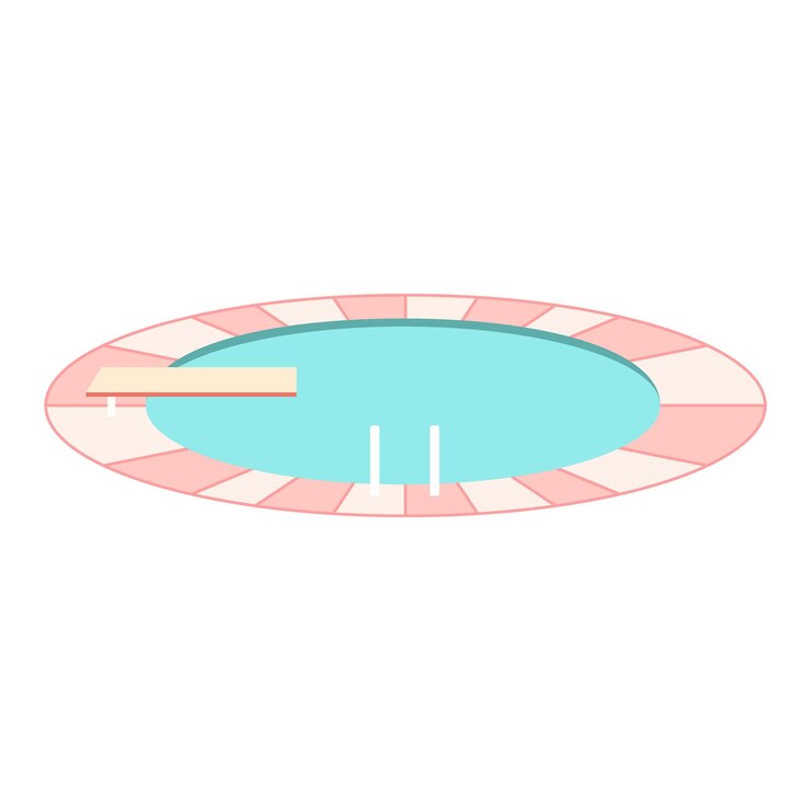Vector round swimming pool vector illustration cute empty pool with diving board and ladder isolated on