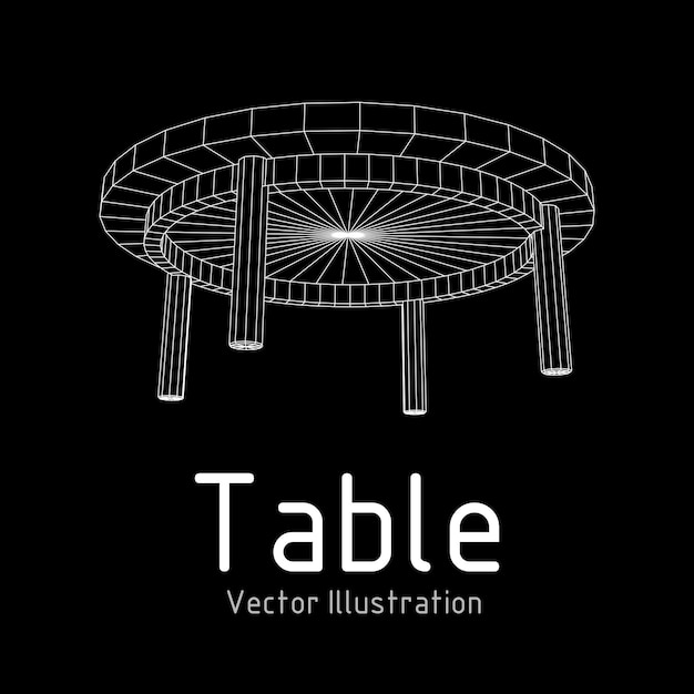라운드 테이블 가구 와이어 프레임 청사진 선형 개요 받침대 벡터 일러스트 레이 션