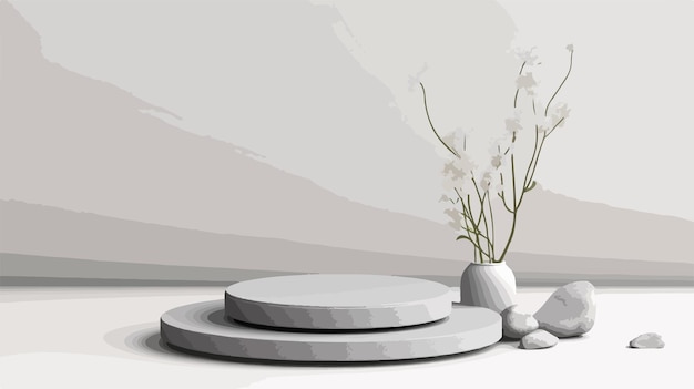 a round table with a vase with flowers on it and a vase with flowers in it