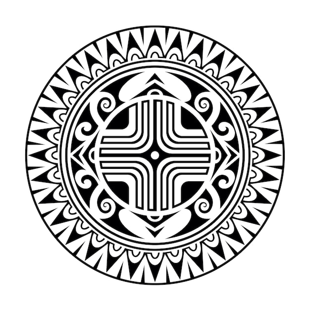 Round tattoo geometric ornament maori style Black and white