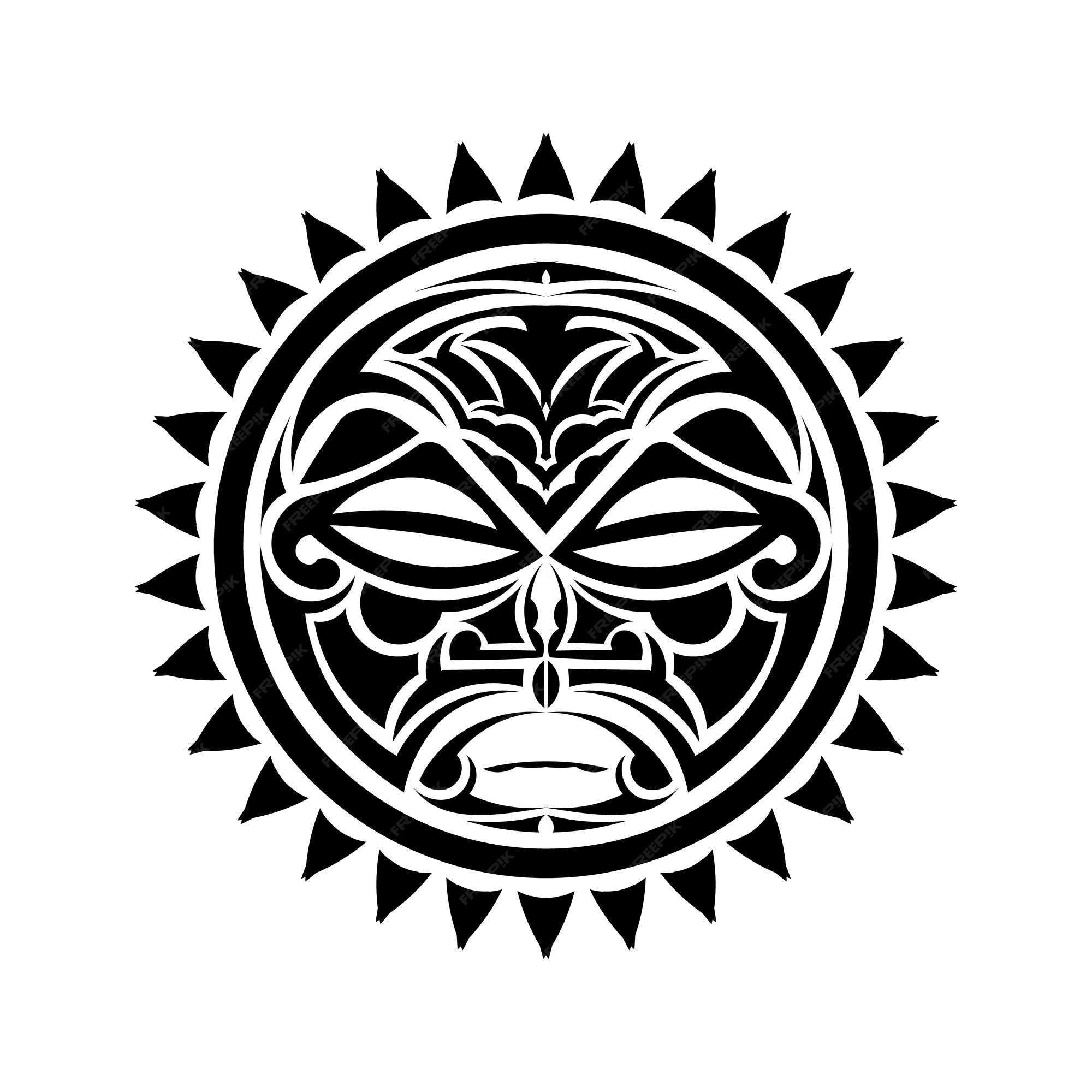 Premium Vector | Round tattoo ornament with sun face maori style. african,  aztecs or mayan ethnic mask.
