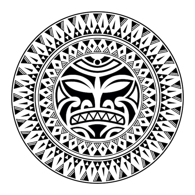 ベクトル 太陽の顔の丸いタトゥー装飾 マオリ様式 アフリカのアステックやマヤの民族マスク